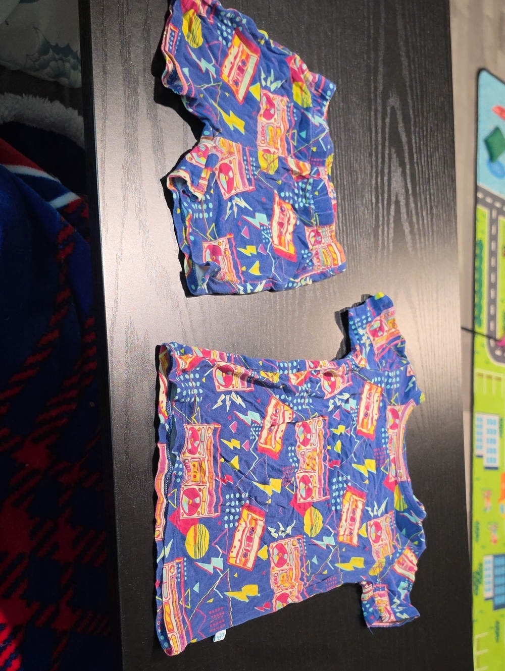 Posh Peanut Blue Retro Cassette Kids Pajama Shorts Set